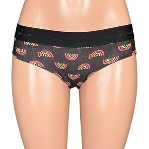 PINK‎ Victoria's Secret Black Hipster Panty with Rainbow Pattern Small